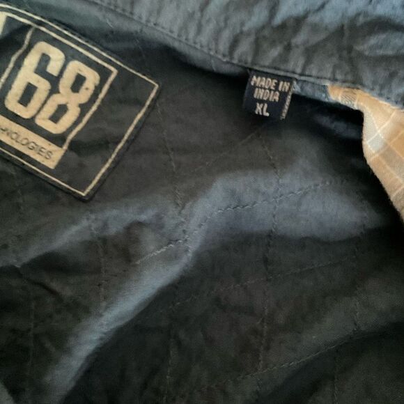 Thor 68 Shirt Button Down Plaid Tan Blue White Short Sleeve Graphic Logo Men XL - Picture 3 of 13